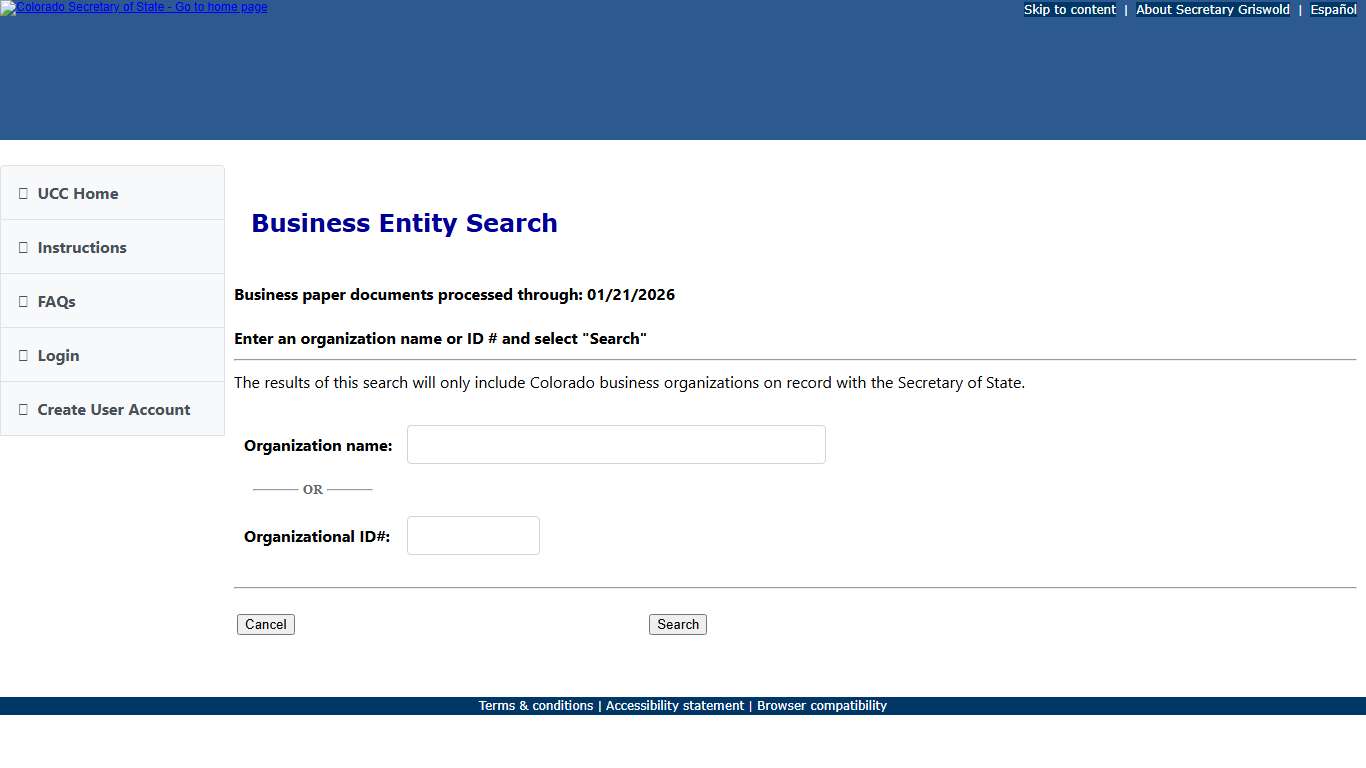 Colorado Secretary of State - Business Entity Search